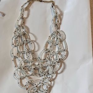 White and Gold Beaded Chain Necklace